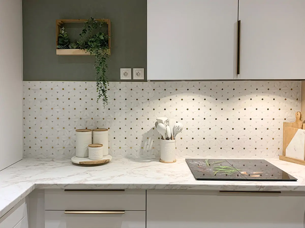 1 Flower Tiles Kitchen Bathroom Splashback Marble Wall Mosaic White Gold Project Kitchen Renovation Remodel  E-Mosaictile Design Journey  1